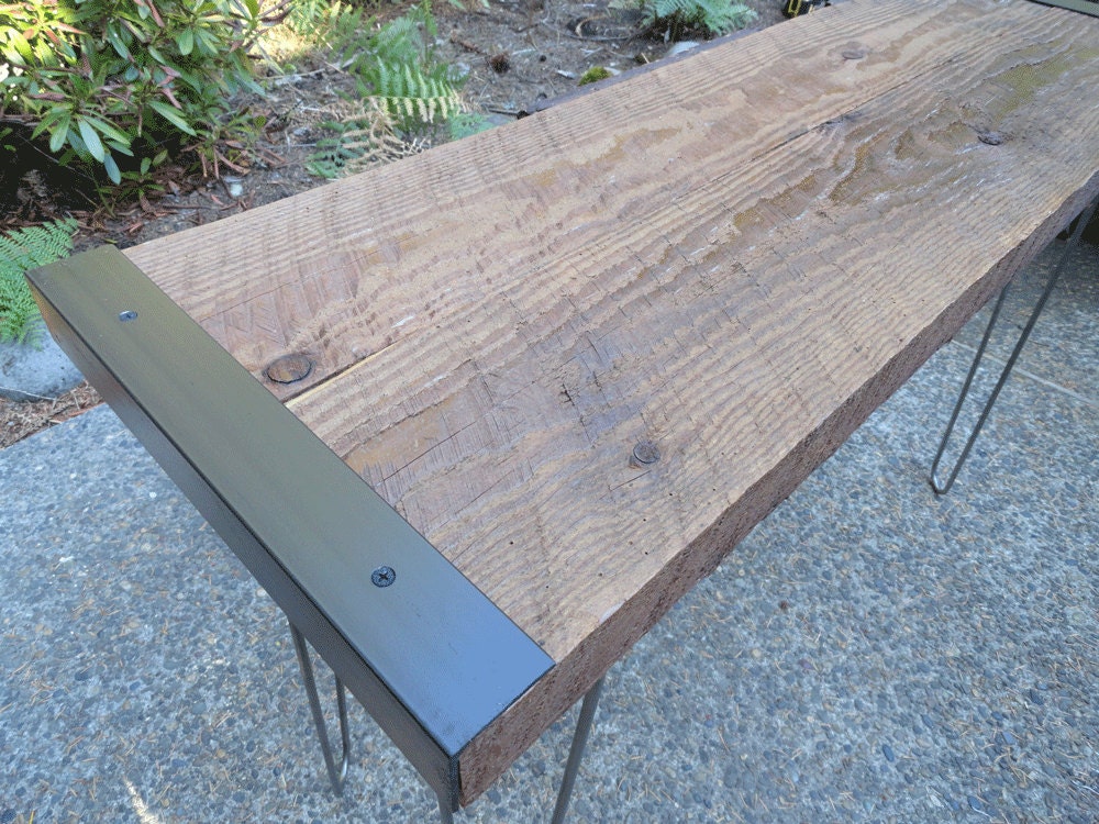 Industrial Sofa Table from salvaged barnwood with hairpin legs
