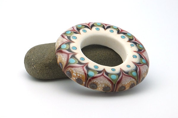 Red and Ivory Mandala Lampwork Glass Big Hole Bead