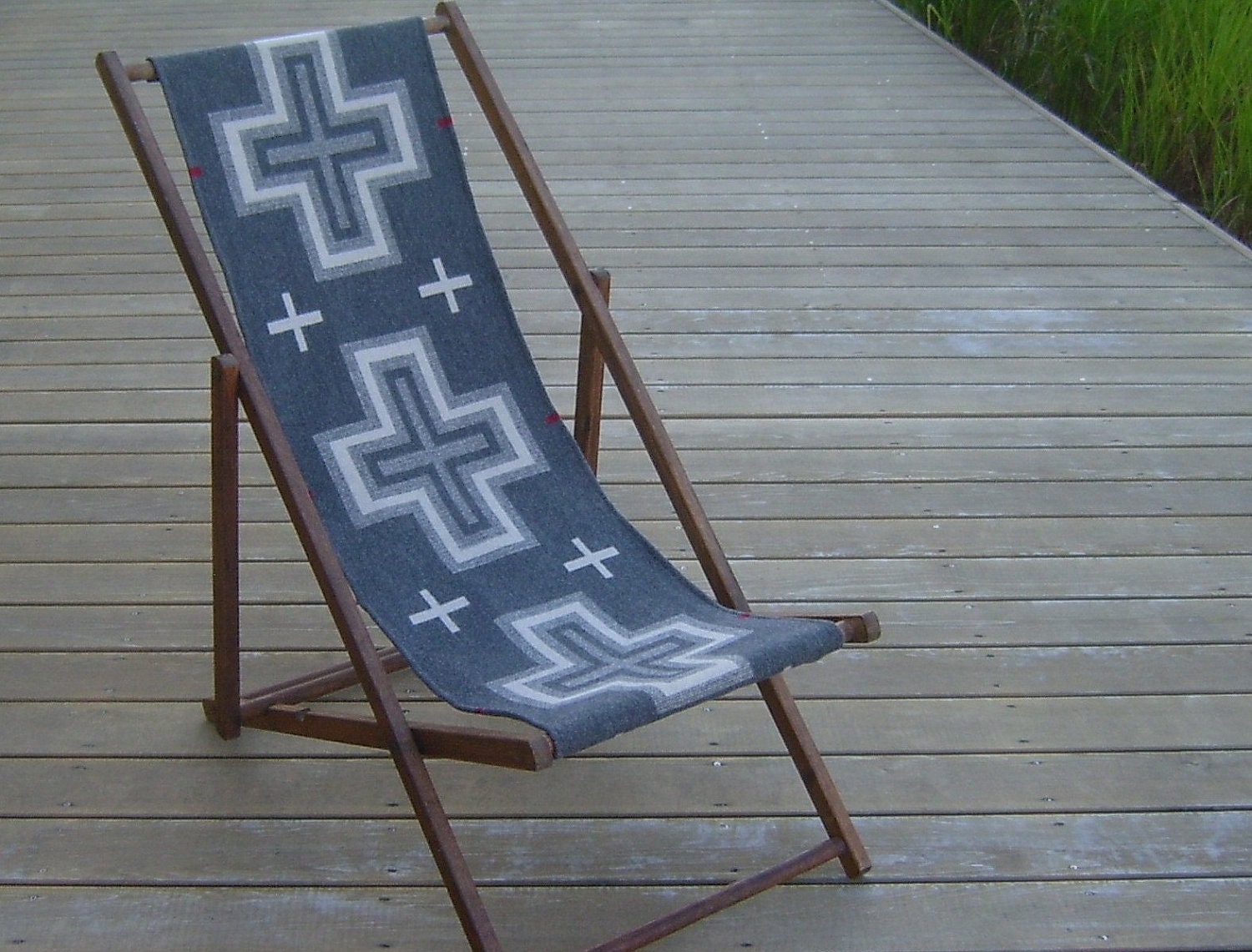 RESERVED Vintage Oak Folding Deck Chair, Wool Seat