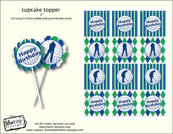 Golf Theme Cupcake Toppers, Tags, Favors Digital File, Metro Events / Metro-Designs Il_570xn