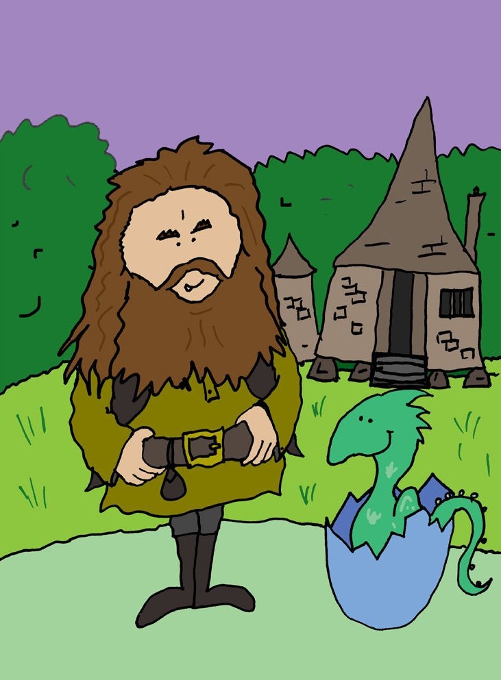 HARRY POTTER POSTER - Hagrid and Norbert - ltd - Glossy large poster of original pop art print