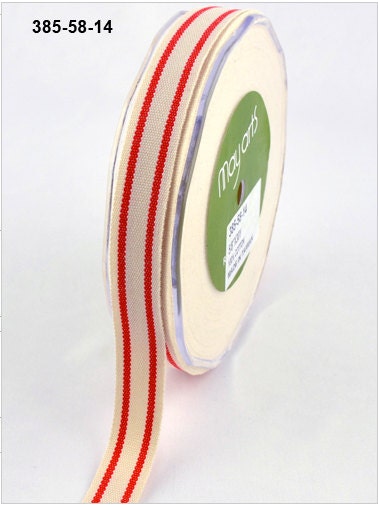 Cream Organic Cotton Ribbon/Trim with Red Stripes by May Arts 385 58 14