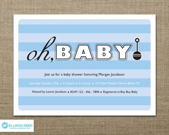 Blue Baby Shower Invitation - Boy Baby Shower Invitation - Baby Sprinkle - Printable Boy Baby Shower - Oh Baby - Blue and Black - rattle Il_570xn