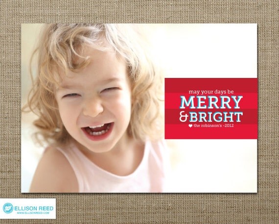Holiday Christmas Photo Card - Christmas Card - Christmas Printable - Holiday photo Card - Merry And Bright - family Christmas photo card Il_570xn