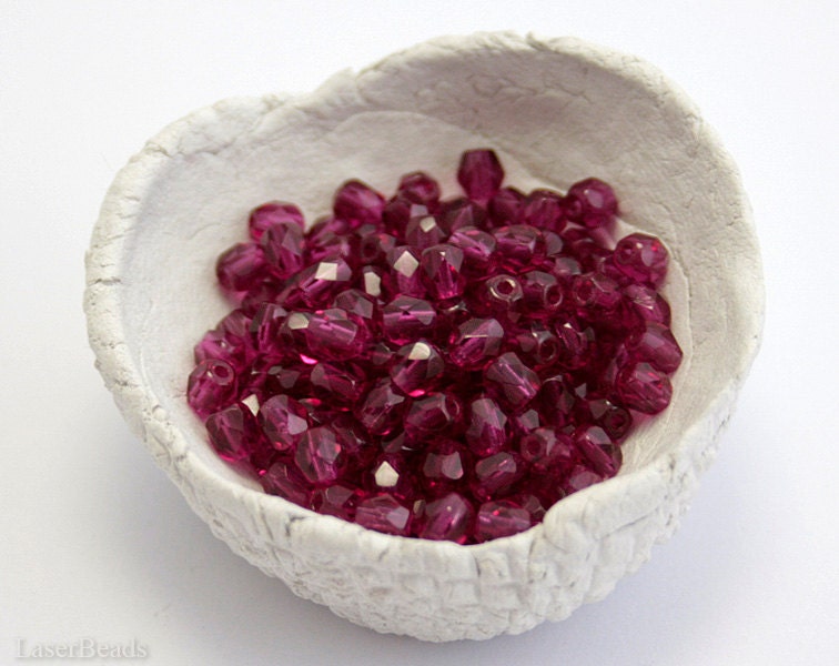Fuchsia Czech Fire Polished Glass Beads 4mm (50) Purple Polish Faceted Magenta LAST