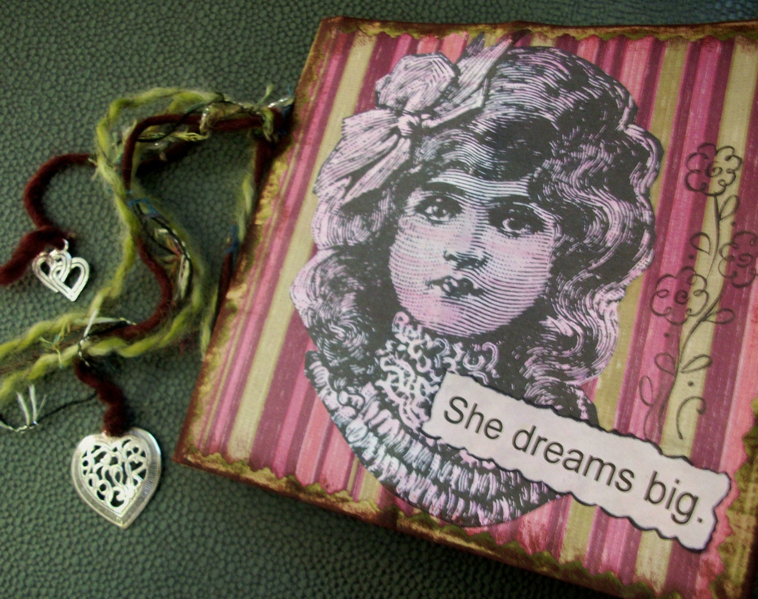 OOAK SMASH BOOK - "She Dreams Big" - upcycled journal, photo album, blank book