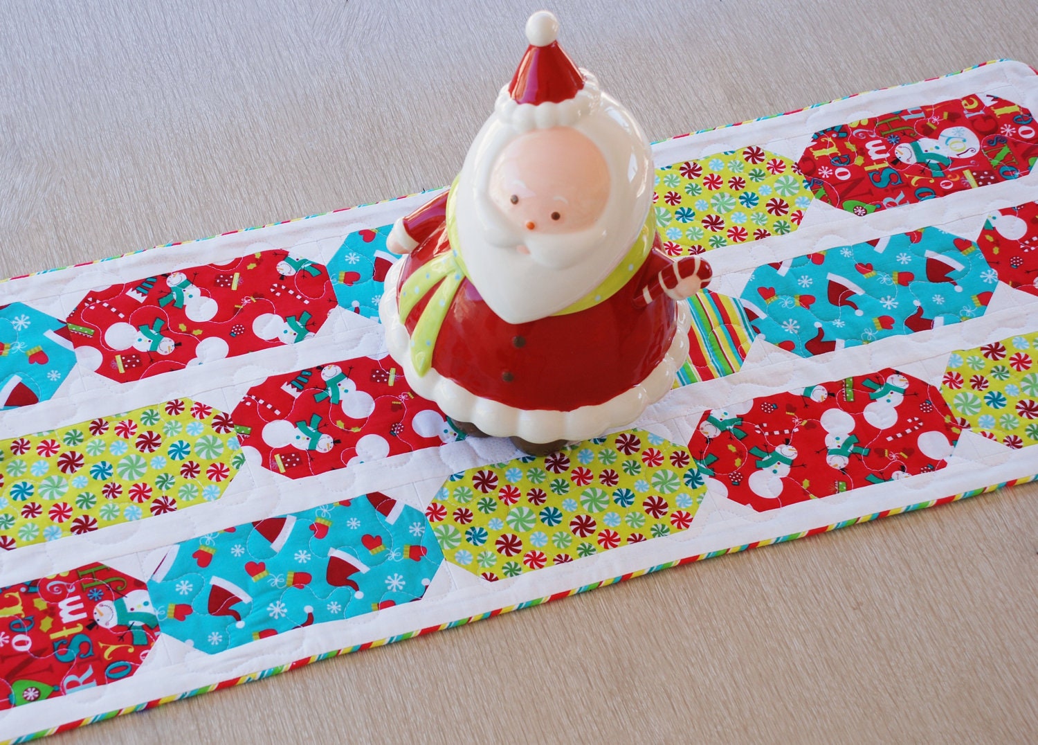 Reversible table christmas aqua Runner Table and Christmas in  runner Aqua, Lime, Red, Quilted