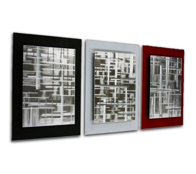Black, White, Red Modern Art 'Rift Zones' - 50x24 in. - Simple Grind Patterns and Design - Contemporary Wall Decor - Urban Artwork