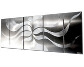 Modern Pure Polished Metal Wall Sculpture 'Pyroclastic' - 48x20 in. - 5 Shiny Aluminum Panels Silver Art Decor - Unique Modern Artwork