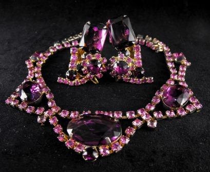 Rhinestone Demi Parure Deep Purple Earring Necklace Set 75.00 BFCM On SALE 65.00