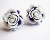 Lavander flower earrings, flower stud earrings, purple aubergine, chrysanthemum earrings, post earrings, white violet earrings, stud earring