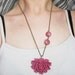 red rose necklace, flower necklace, long necklace pendant, chunky necklace, flower jewelry necklace, rolo chain, cabochon necklace, hot pink