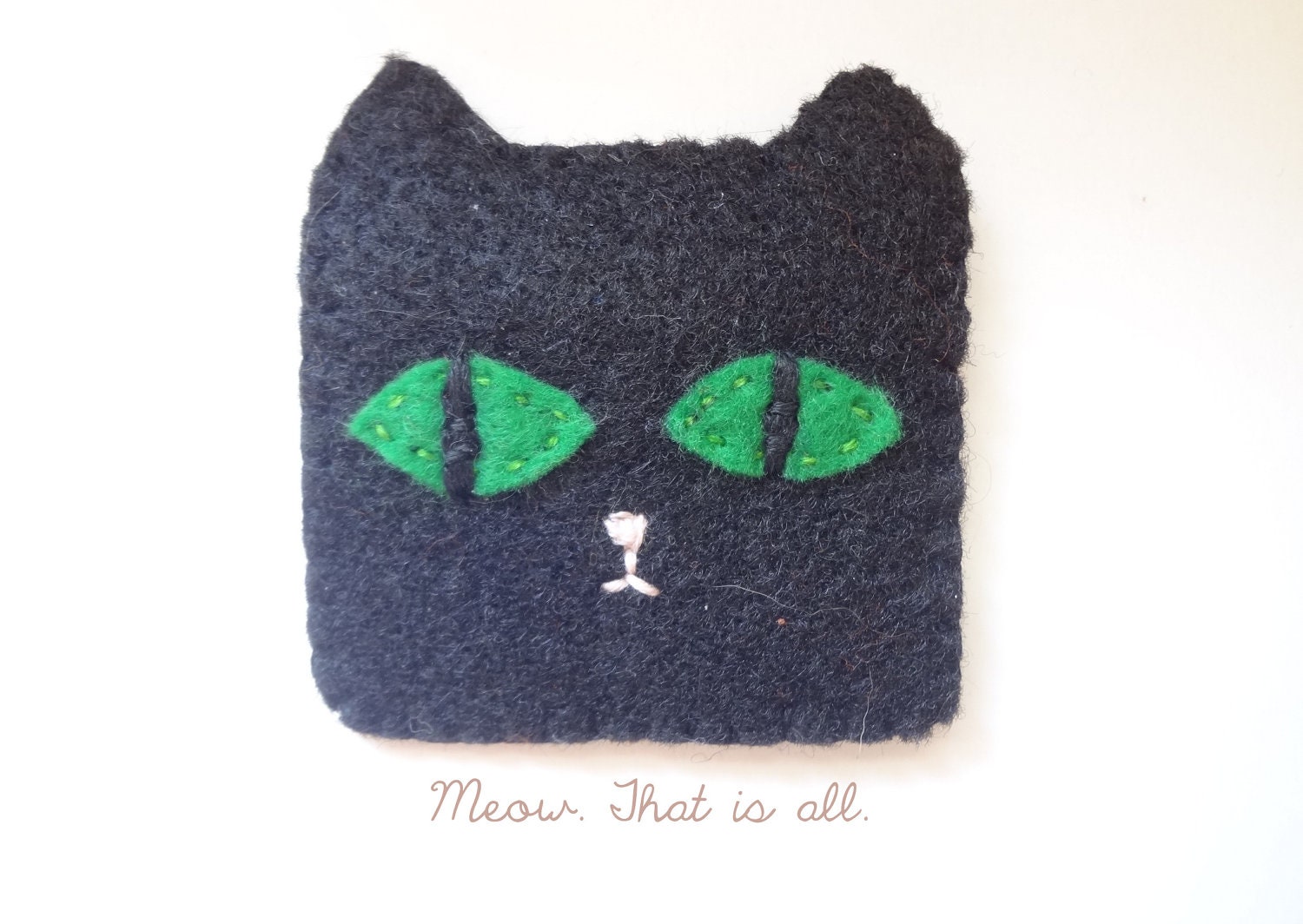Cute Black Cat with Big Green Eyes Pin or Brooch