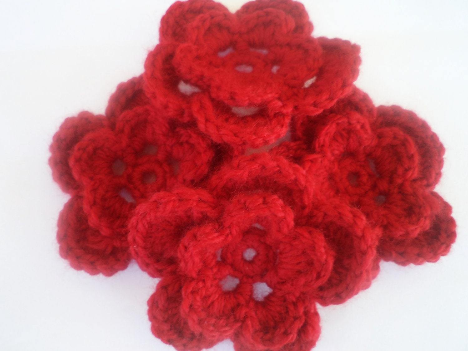 Crochet Flower Red, handmade flower, Set of 4, handmade flower,