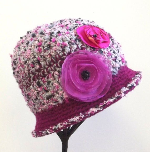 Pink Flower Crochet Cloche