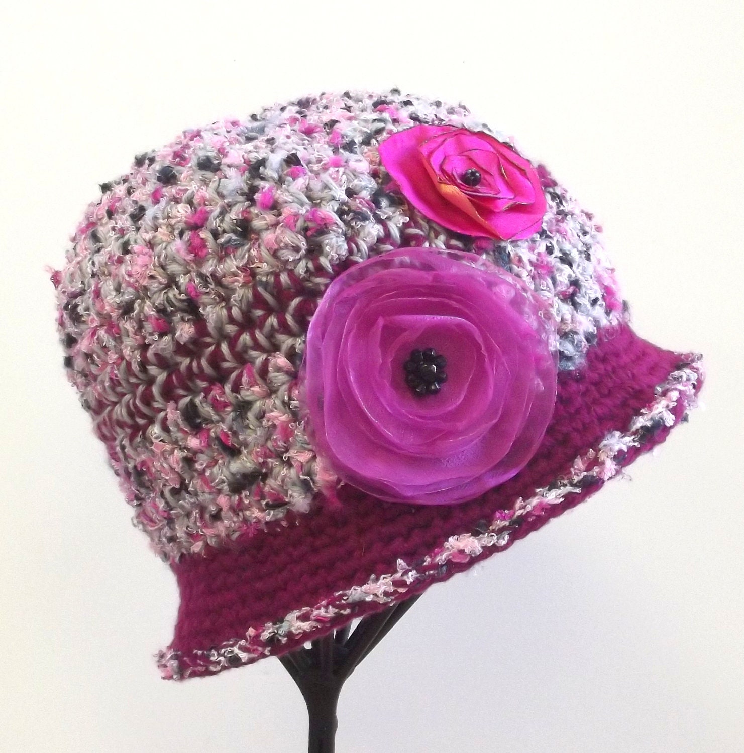Pink Flower Crochet Cloche