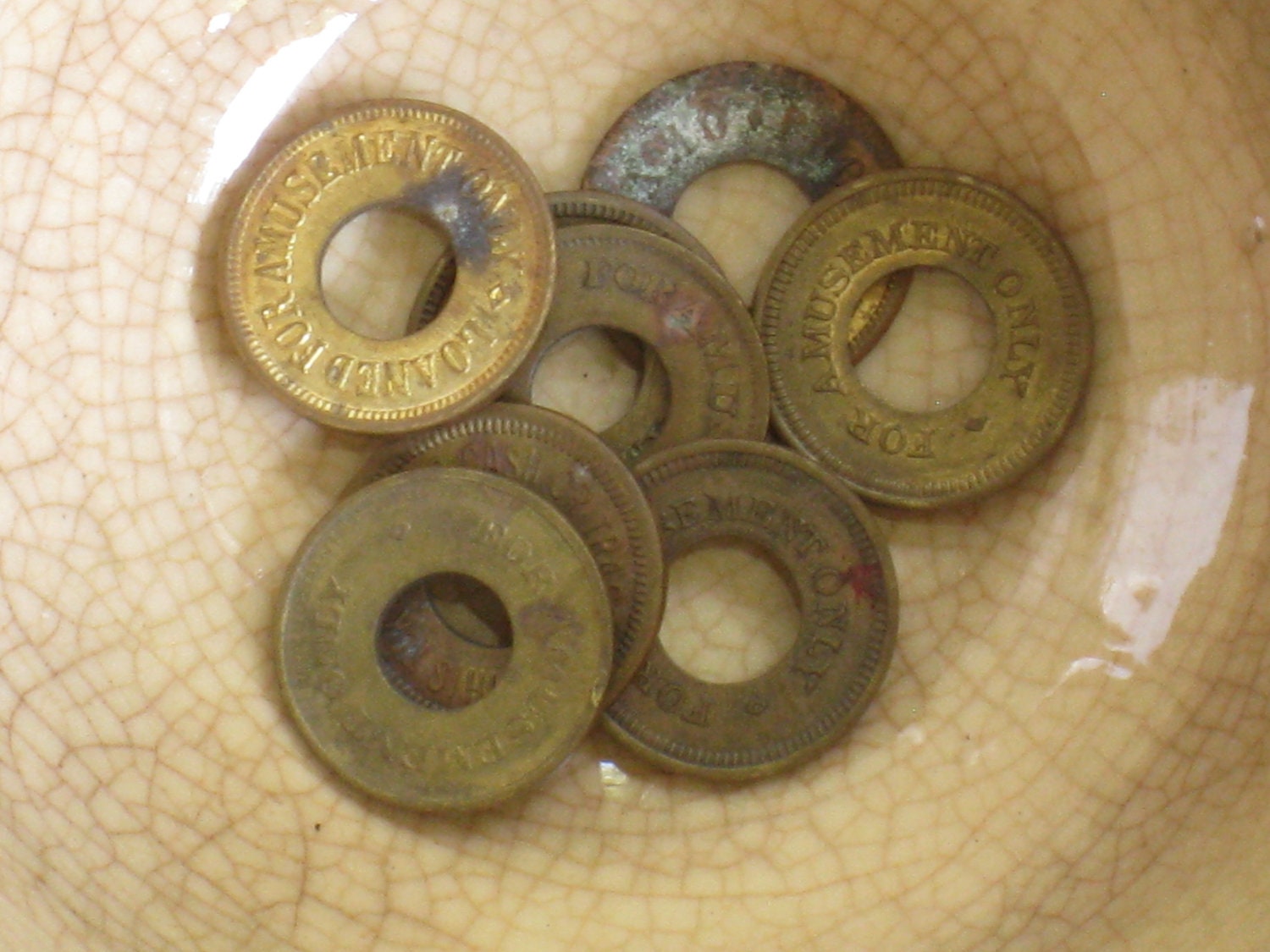 Set of 8 Brass Amusement Park Tokens - VIntage Antique Findings - Supplies