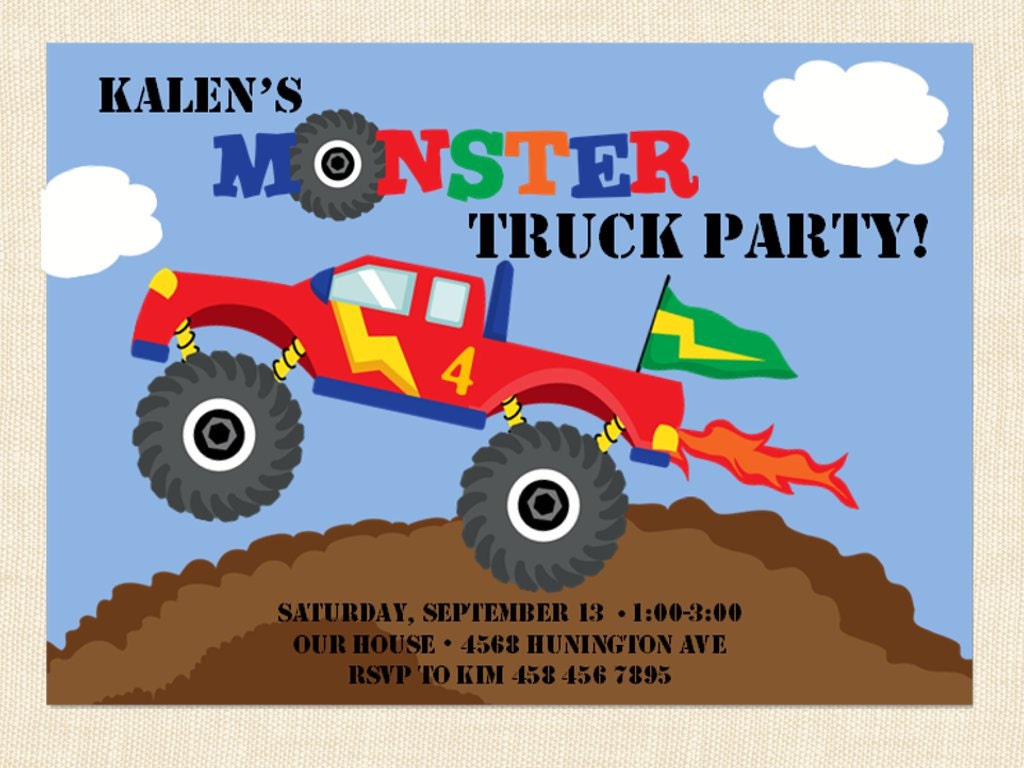 Monster Truck Invitation for Boys Birthday Printable