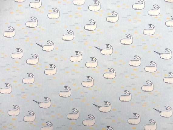 Sarah Jane Fabric 1 Fat Quarter Out to Sea - Find the Narwhal in Breeze