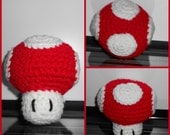 Red Crochet Handmade Mario Mushroom Shroom Toy, Doll, Plushie. Adorable, Lovable, Squishable Fun :) 1 Up Mushroom, Perfect Christmas giftt