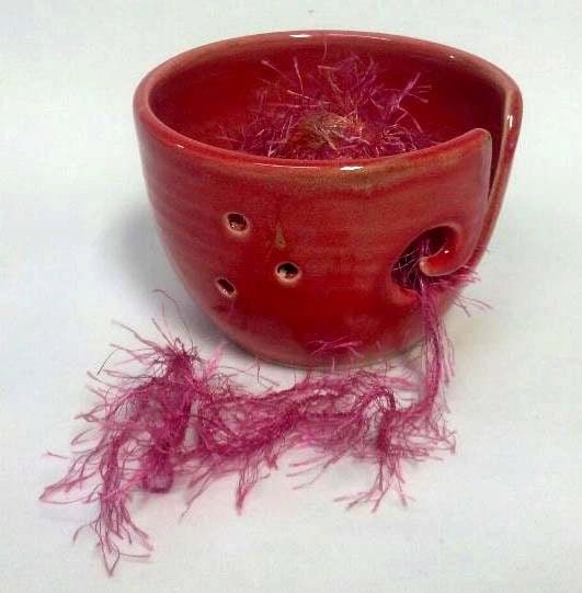 Small Shino/Red Yarn Bowl Red Knitting Bowl Red Crochet Bowl Yarn Organizer Yarn Bowl