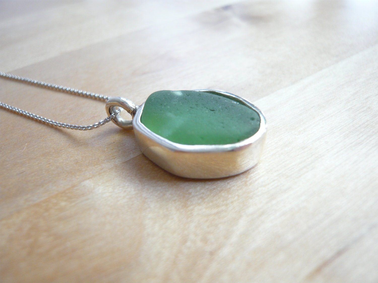 Sea glass necklace - teal green sea glass set in silver bezel