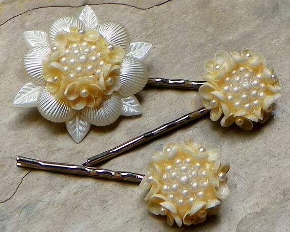 Spring Bridal Decorative 20 30's Shell Vintage Bobby Pins (Set of 3)
