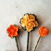 Orange Flower Hair Pins. Autumn Hair Accessories. Roses and Lilies. Antique Bronze Filigree Bobby Pins.