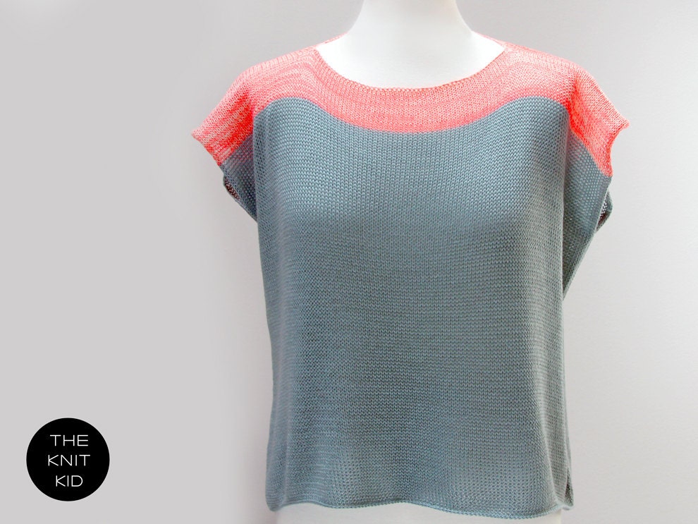 knitted sweater top grey gray neon coral creme motled cotton  theknitkid