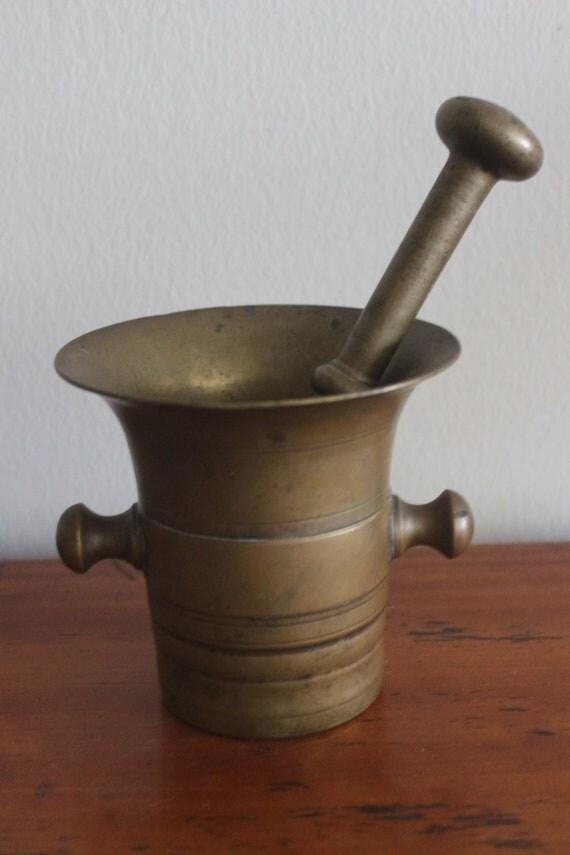 Large Apothecary Mortar and Pestle Brass by HelaineVintage
