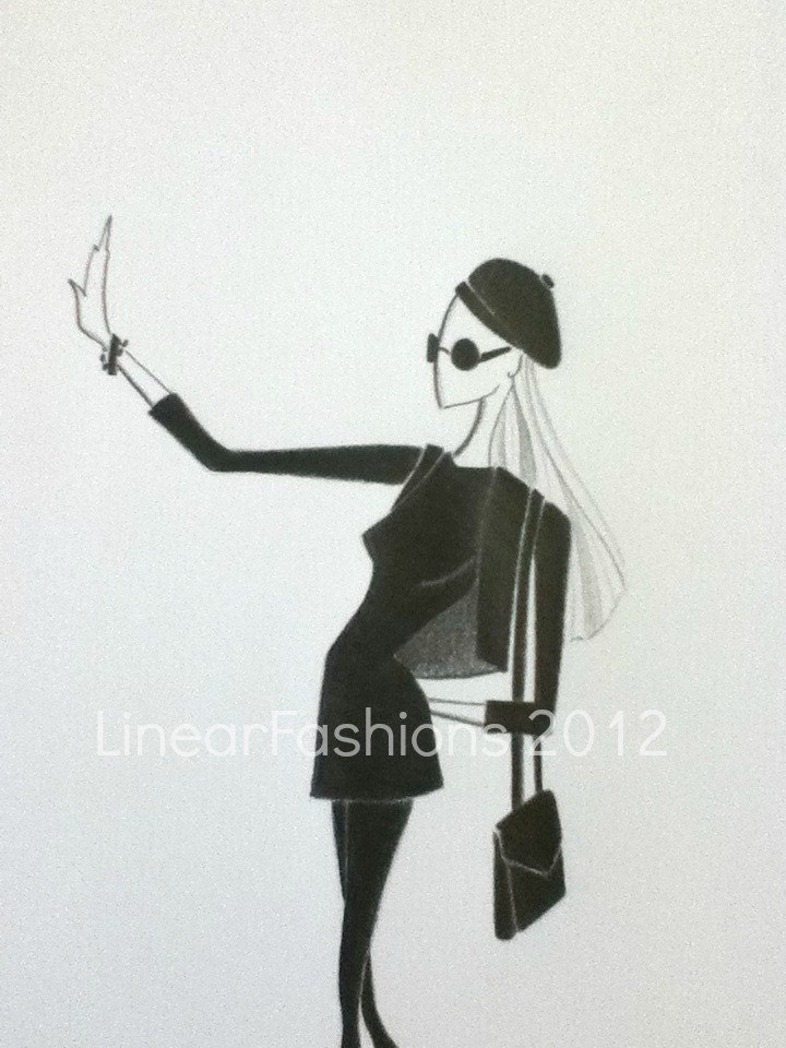 Fashion Art Illustration 1960s Beatnik Black and White Decor