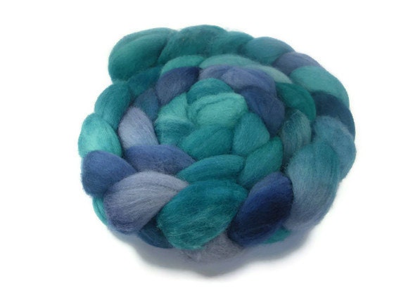 Merino Roving / Top, Turquoise Blues 3.5oz / 100gm