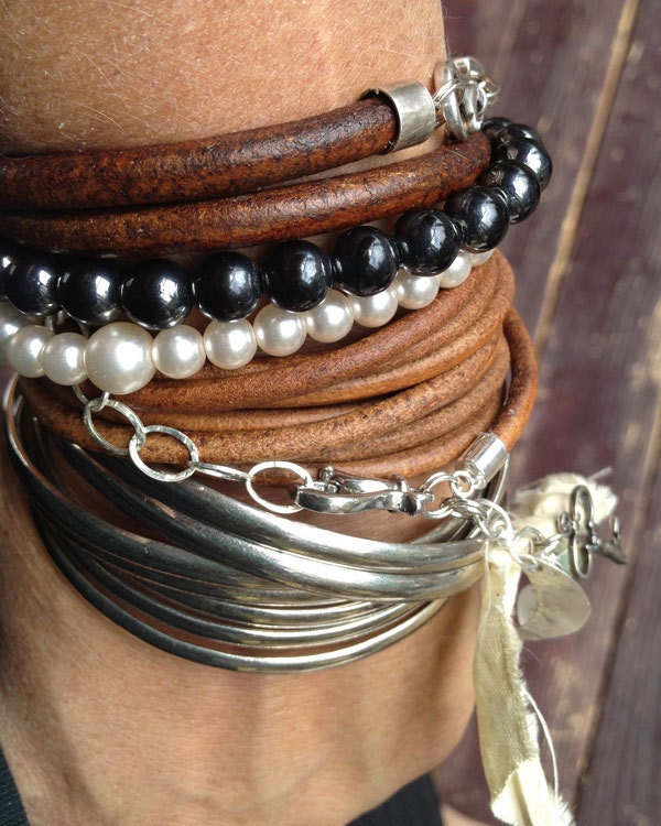 Gypsy Bracelet Sterling Silver and Leather