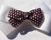 white and brown polka dot hair bow- summer accessories- hair clip