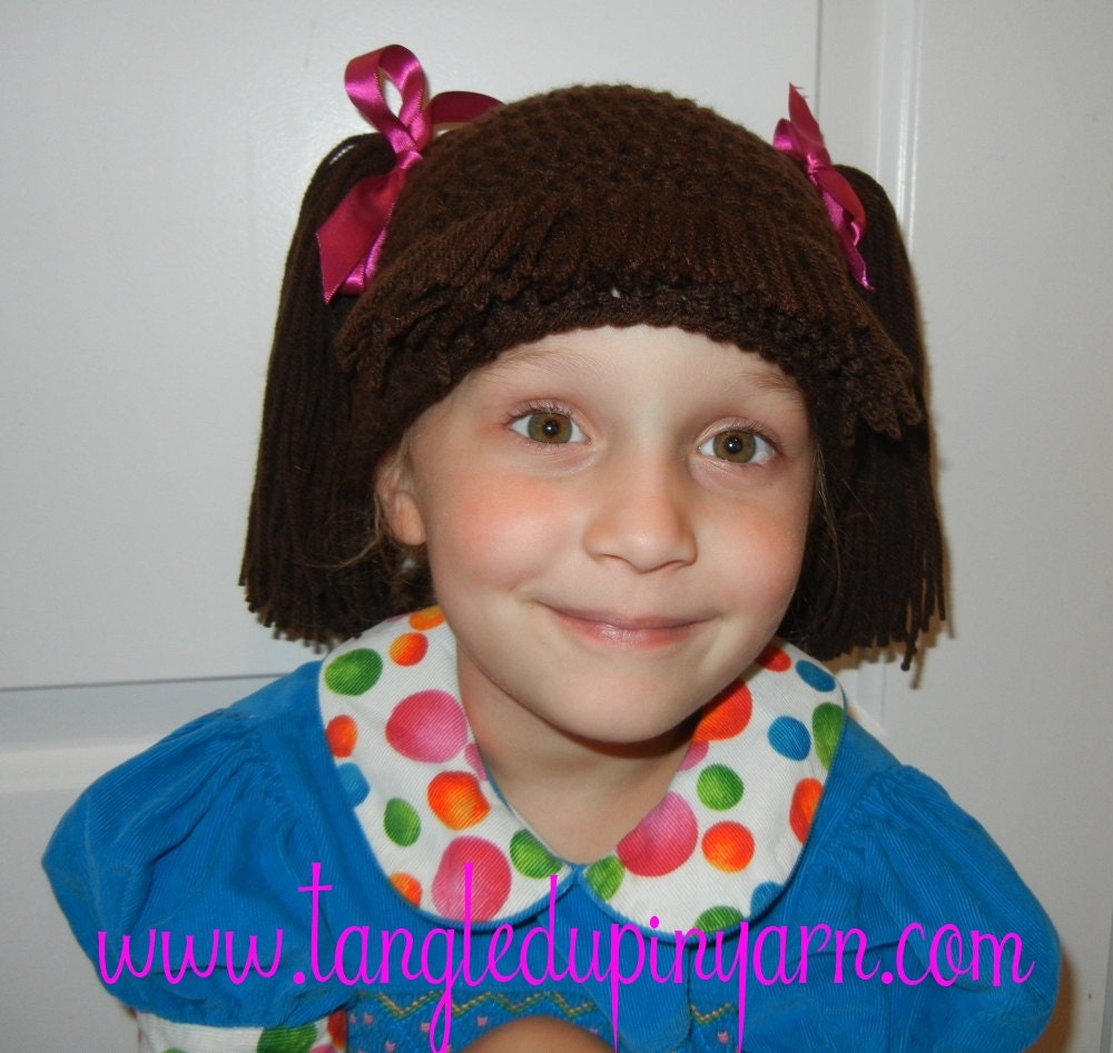 6 to 12 months Cabbage Patch Kid Hat with Pig Tails Choose your own color