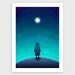 Illustration - Moonlight - Fine art illustration - Fine art print - Art Poster - wall art - wall decor - Love - blue - night - moon - stairs