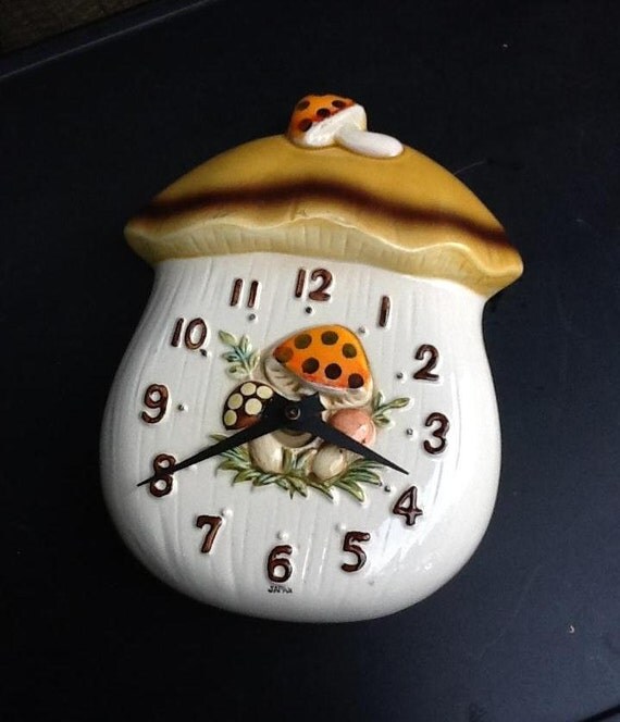 Vintage Merry Mushroom Clock / Mushroom Wall Clock by thesoupison