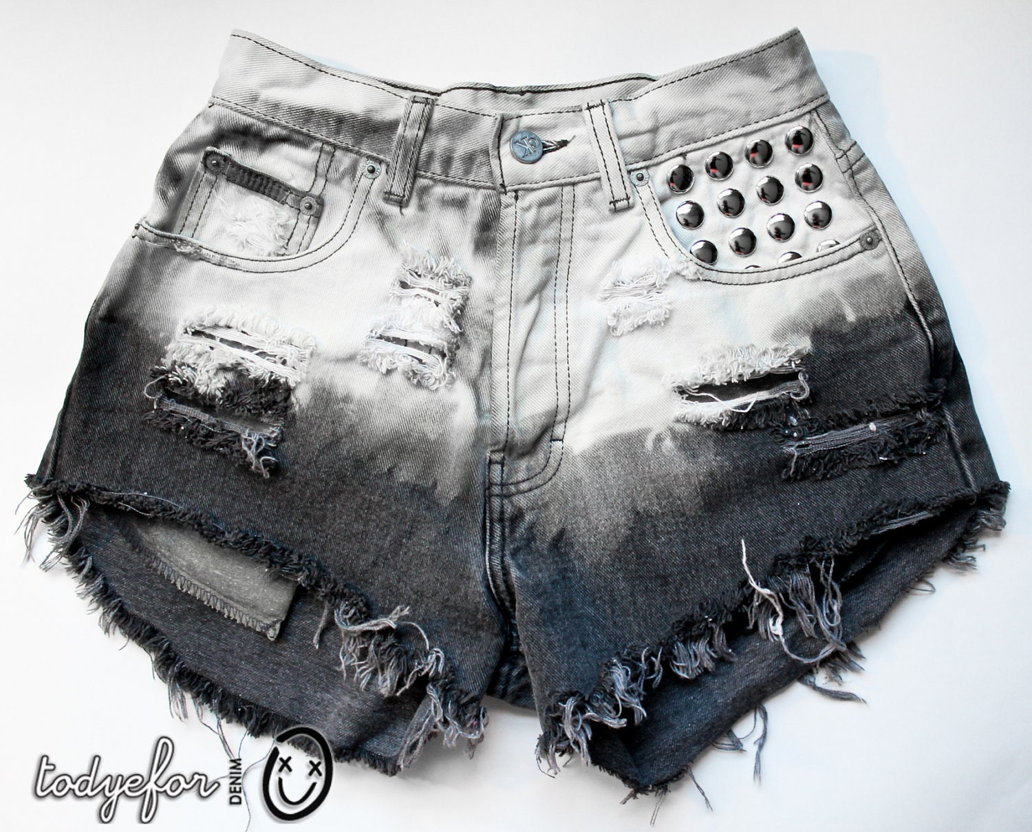 Bleached Ombre Studded High Waisted Denim Shorts Calvin Klein Vintage Cut Off Jeans