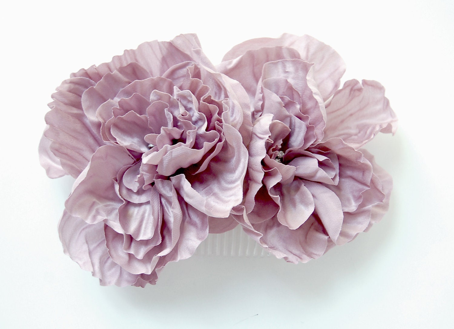 Handmade pink silk satin flower hair comb