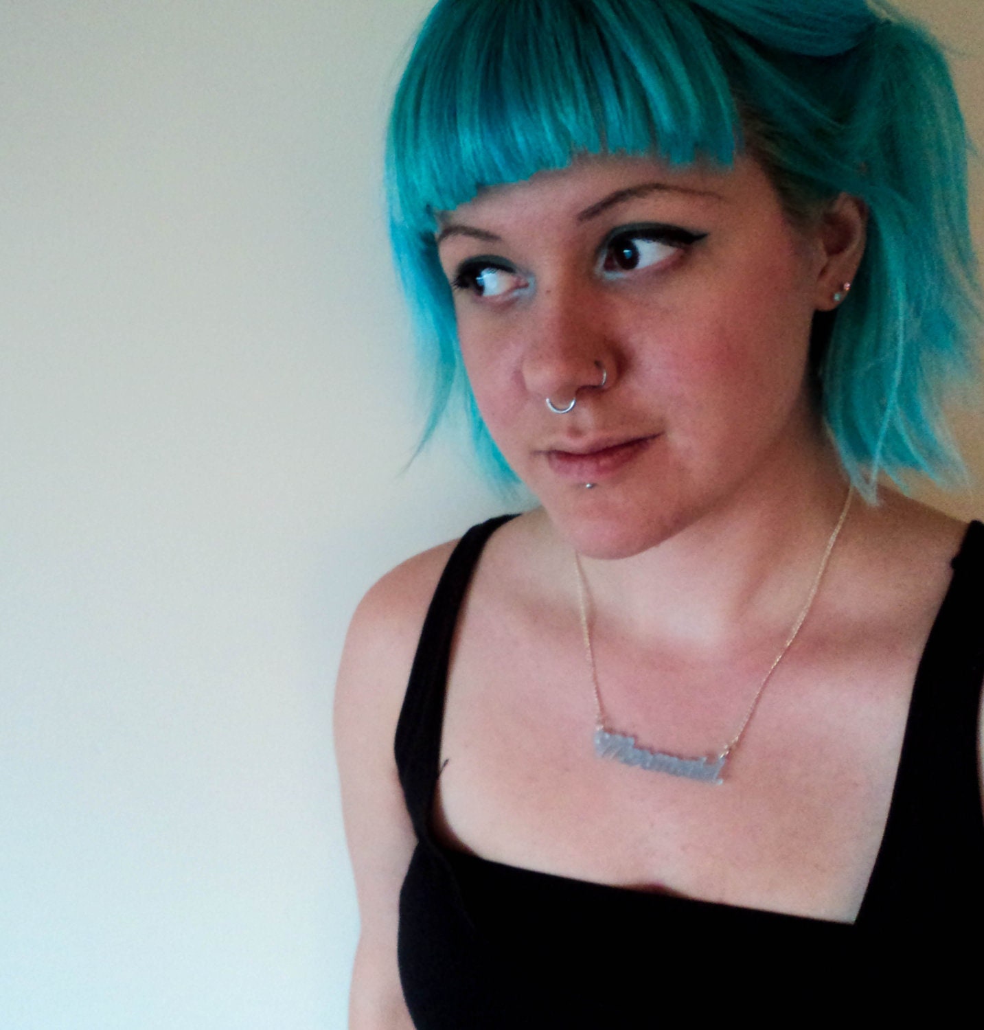 Mermaid word necklace Frosted Light Blue acrylic