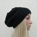 Hand Knit Hat - Slouchy Black Hat