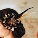 Vintage Inspired, Art Deco Art Nouveau Purple and Cream Feather Bridal Fascinator