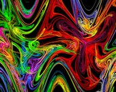 Abstract Psychedelic Wave Poster Print Modern Art  Black Red Blue Green Digital Image