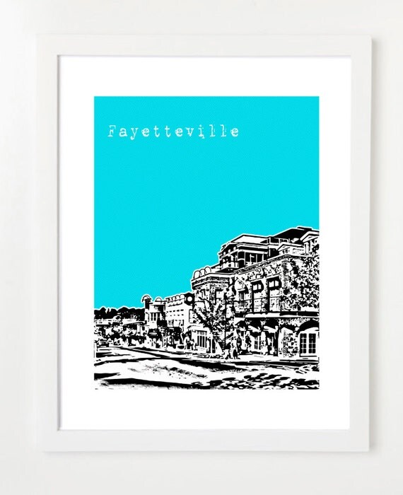 Fayetteville, Arkansas Skyline Art Print - University of Arkansas - Razorbacks Poster - 8x10