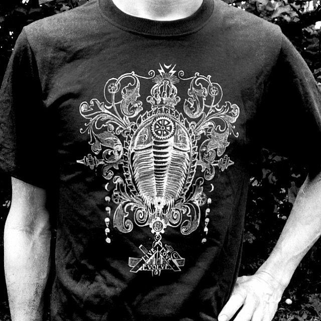 Cosmic Trilobite T-Shirts- Celestial Steampunk Fossil Design Mens or Unisex Black Tshirt Size S M L XL -  Live Love Evolve