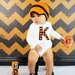 Baby Boy Halloween/Fall onesie and crochet hat set with custom initial, black and orange, photo prop, long or short sleeves