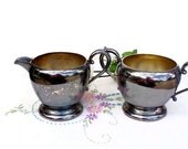 Vintage silver plate sugar and creamer pair. 1940's Shabby Chic antique
