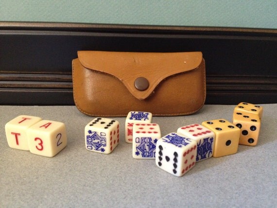 Vintage NYC Poker & Game Dice // Leather Case