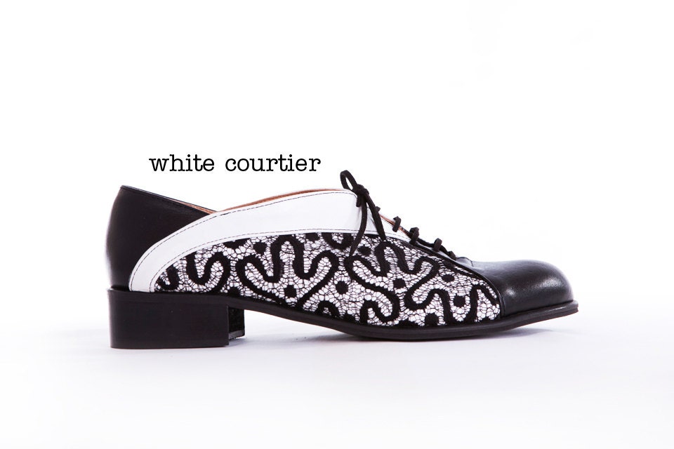 White Courtier - Handmade women's oxford shoes in black & white - Made to order - 30% OFF