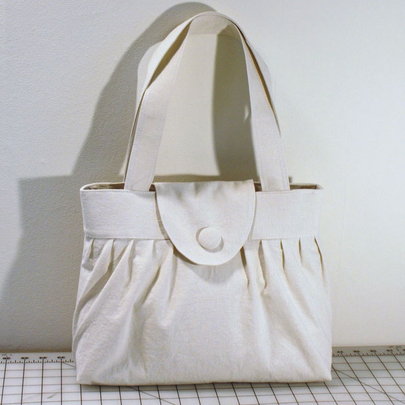Pleated Handbag with Flap Closure in Beige